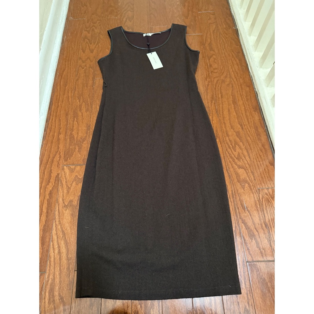 Leon Max Limited Edition Wool Blend Sheath Dress Brown Leather Trim Size 6 NEW